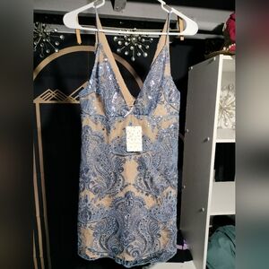 Free people Sundown Blue 💙 Shiny Mini Dress